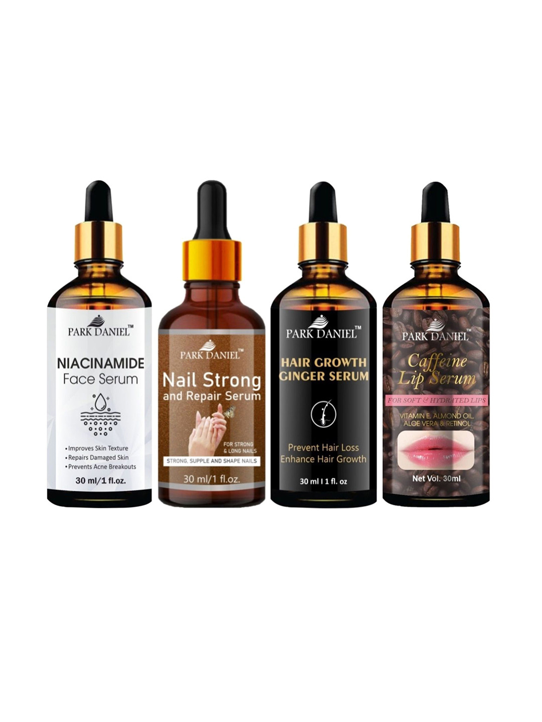 Park Daniel Set of 4 Serum 30 ml each - Niacinamide + Nail Strong + Hair Growth + Lip