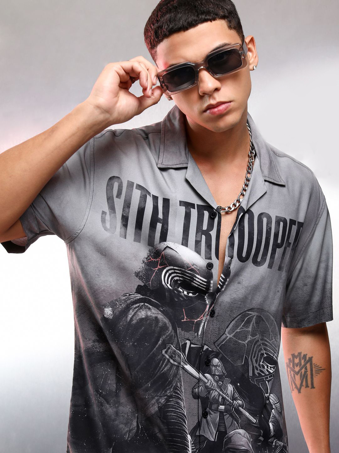 Highlander Men Strar wars Printed Cuban Collar Viscose Relaxed Shirt