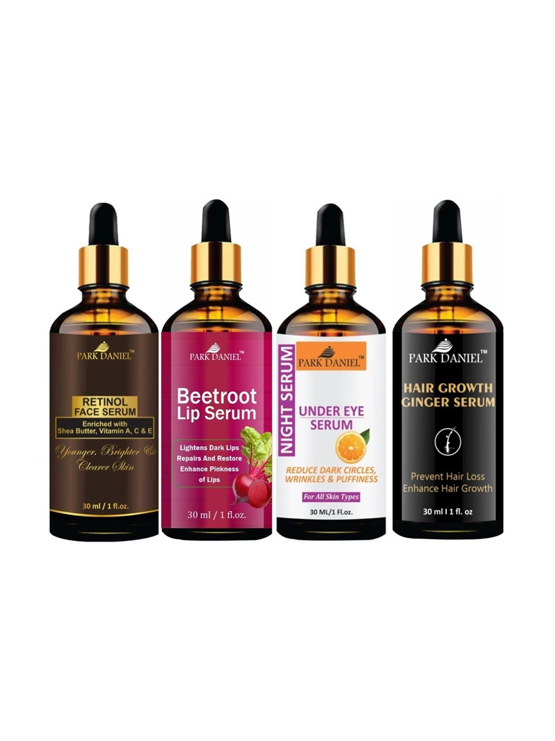 Park Daniel Set Of 4 Serums for Face Lip Under Eye & Hair - 30ml Each