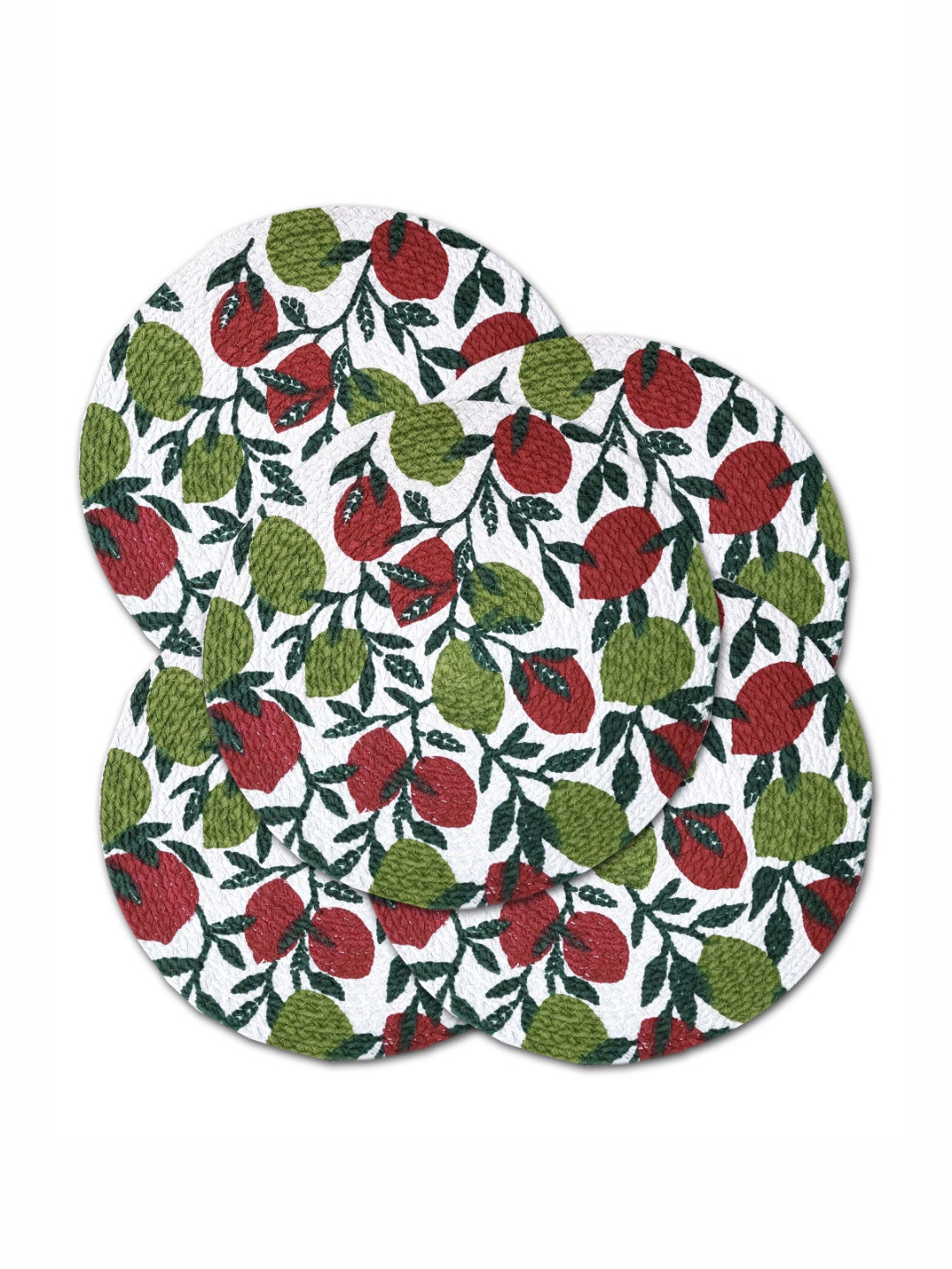 ANA Green & Maroon 5 Pieces Leaf Printed Cotton Round Reversible Kitchen Placemats