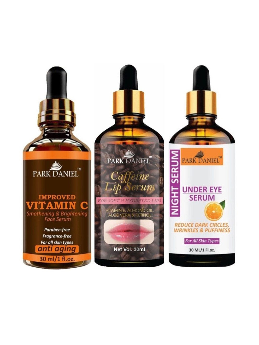 Park Daniel Set Of 3 Improved Vitamin C Caffeine Lip Serum & Under Eye Serum - 30 ml Each