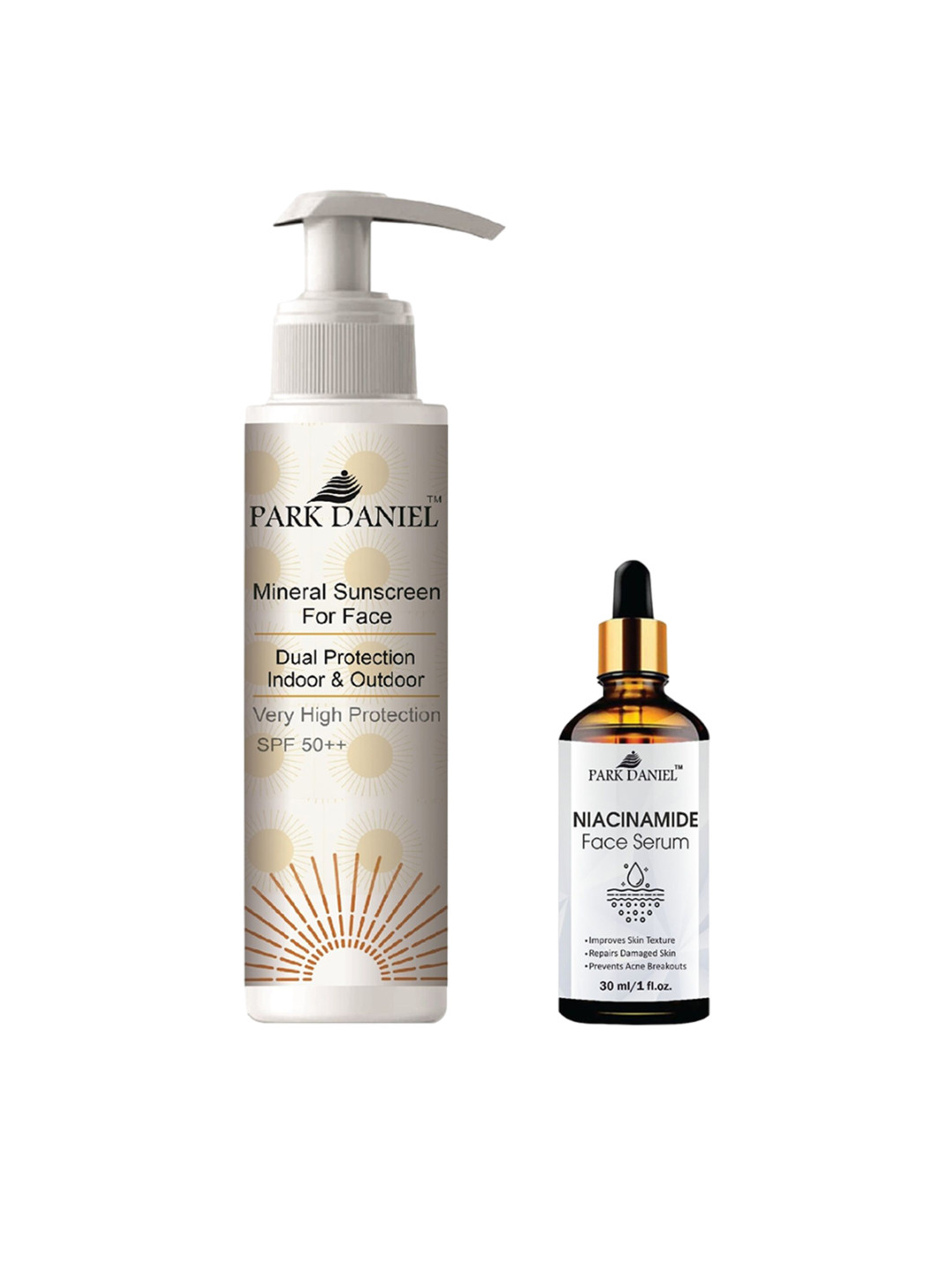 Park Daniel Set of Mineral SPF 50++ Face Sunscreen 100ml & Niacinamide Face Serum 30ml