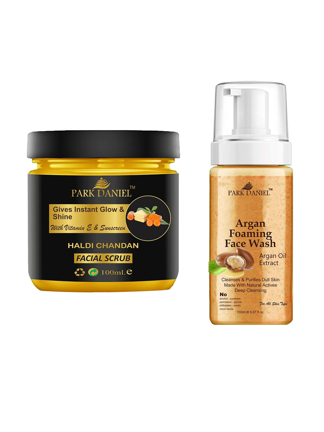 Park Daniel Set Of Haldi Chandan Facial Scrub 100ml With Argan Foaming Face Wash 150ml
