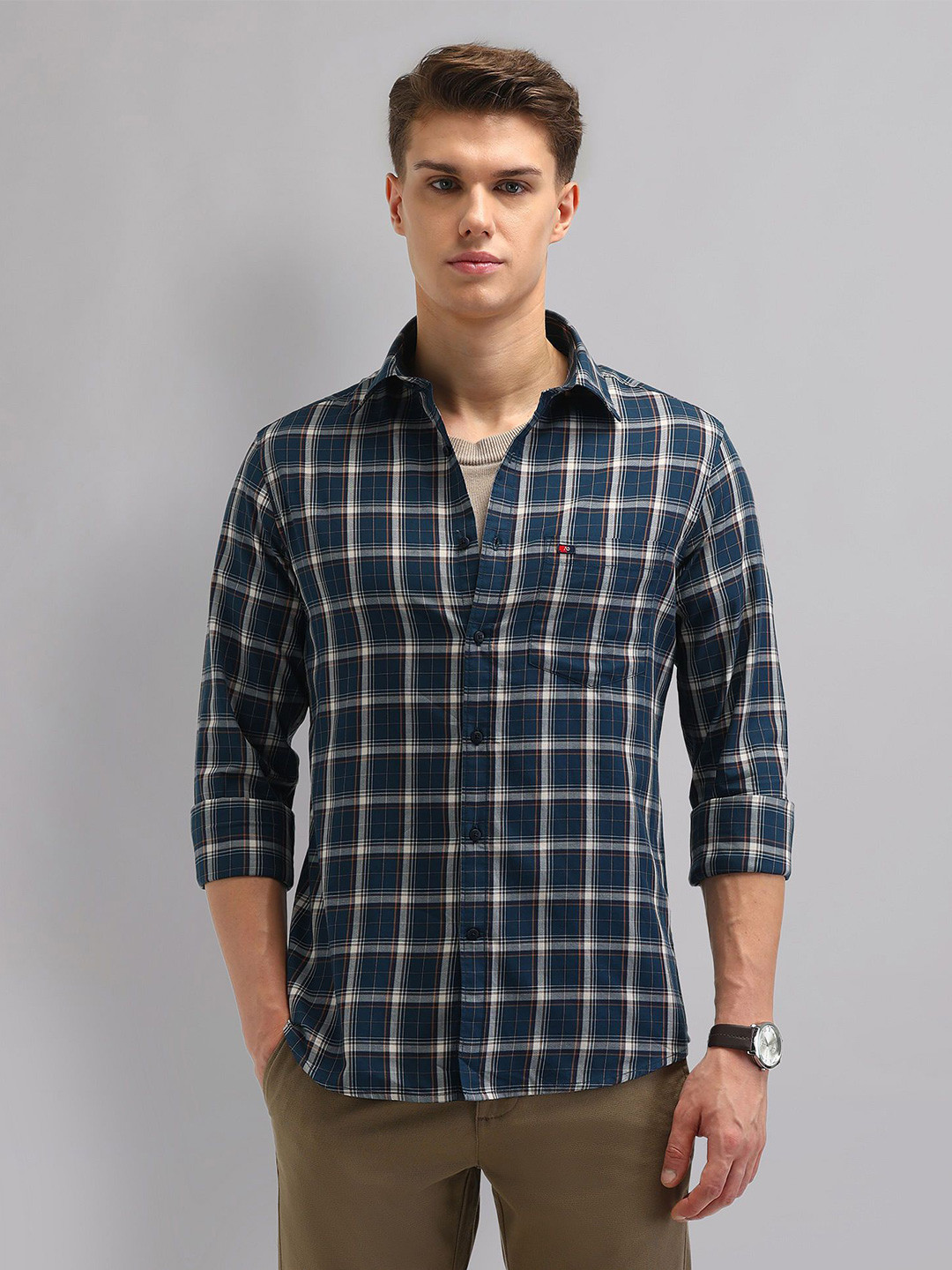 AD By Arvind Men Twill Checked Pure Cotton Casual Shirt