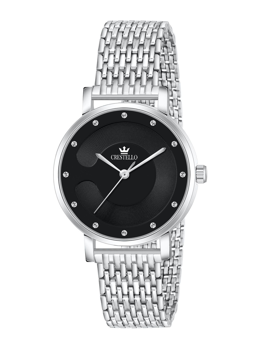 CRESTELLO Women Dial & Stainless Steel Straps Analogue Watch CR-WT159-BLK-CH