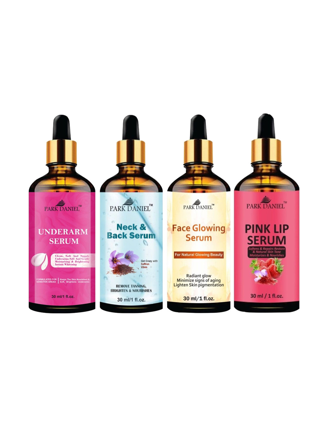 Park Daniel Set Of 4 Underarm, Neck & Back, Face Glowing & Pink Lip Serum - 30ml Each