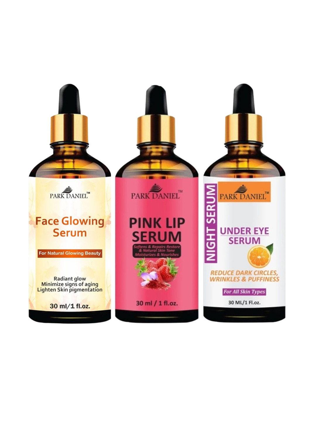 Park Daniel Set Of 3 Face Glowing Serum With Pink Lip Serum & Under Eye Serum - 30 ml Each