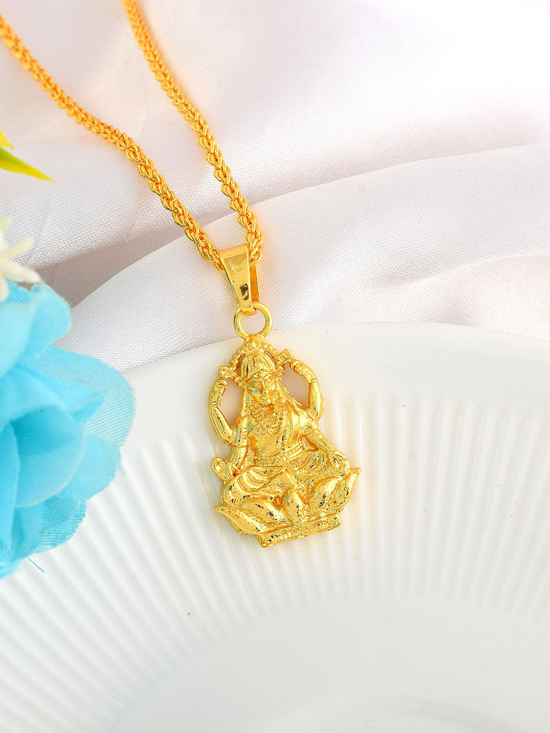 MEMOIR Men Gold-Plated Small And Cute Lakshmi Contemporary Pendant