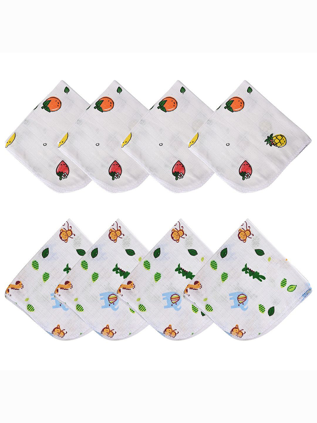 Kuber Industries White & Green 8 Pieces Printed Soft Cotton Swaddling Towel Set