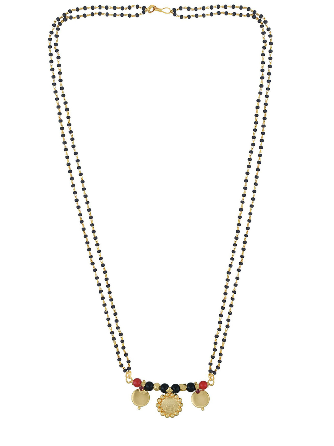 MEMOIR Gold-Plated Beaded Two Wati and Lakshmi Coin Traditional Mangalsutra