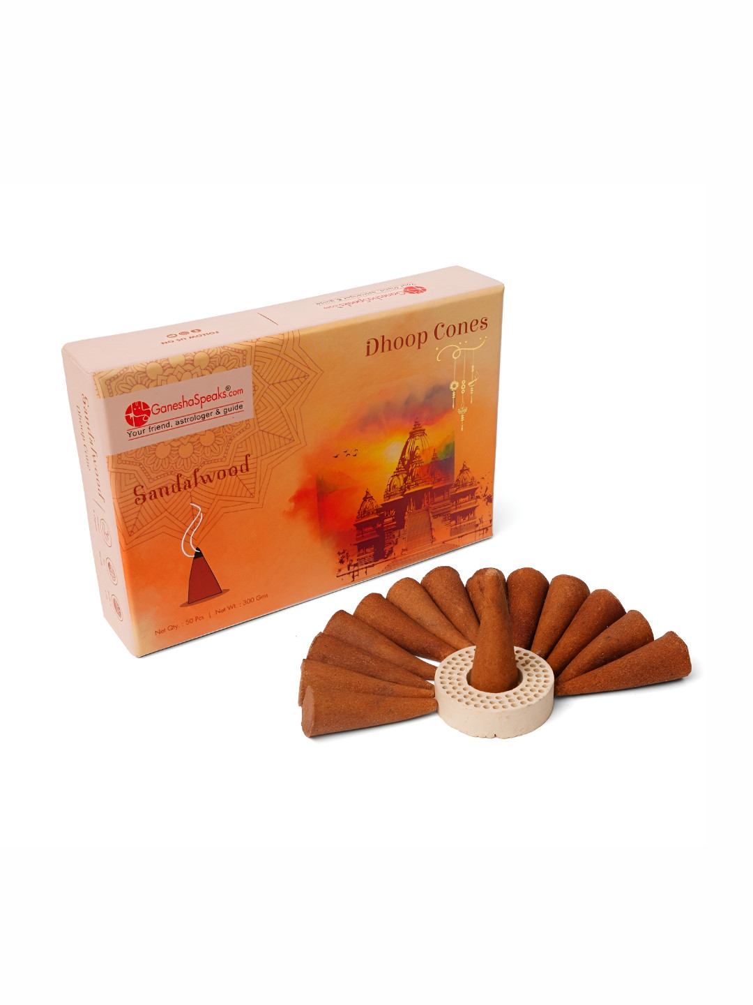 GaneshaSpeaks Yellow 50 Pieces Sandalwood Dhoop Cones
