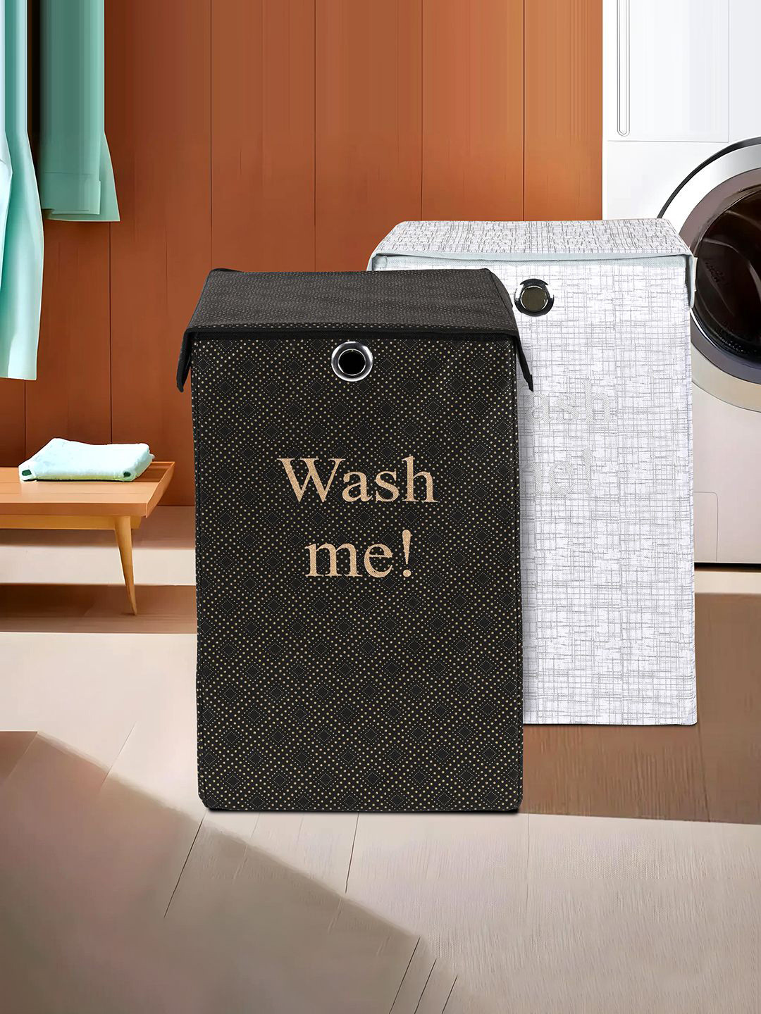 Kuber Industries Grey & Black 2 Pieces Printed Foldable Dustproof Laundry Bags 75L