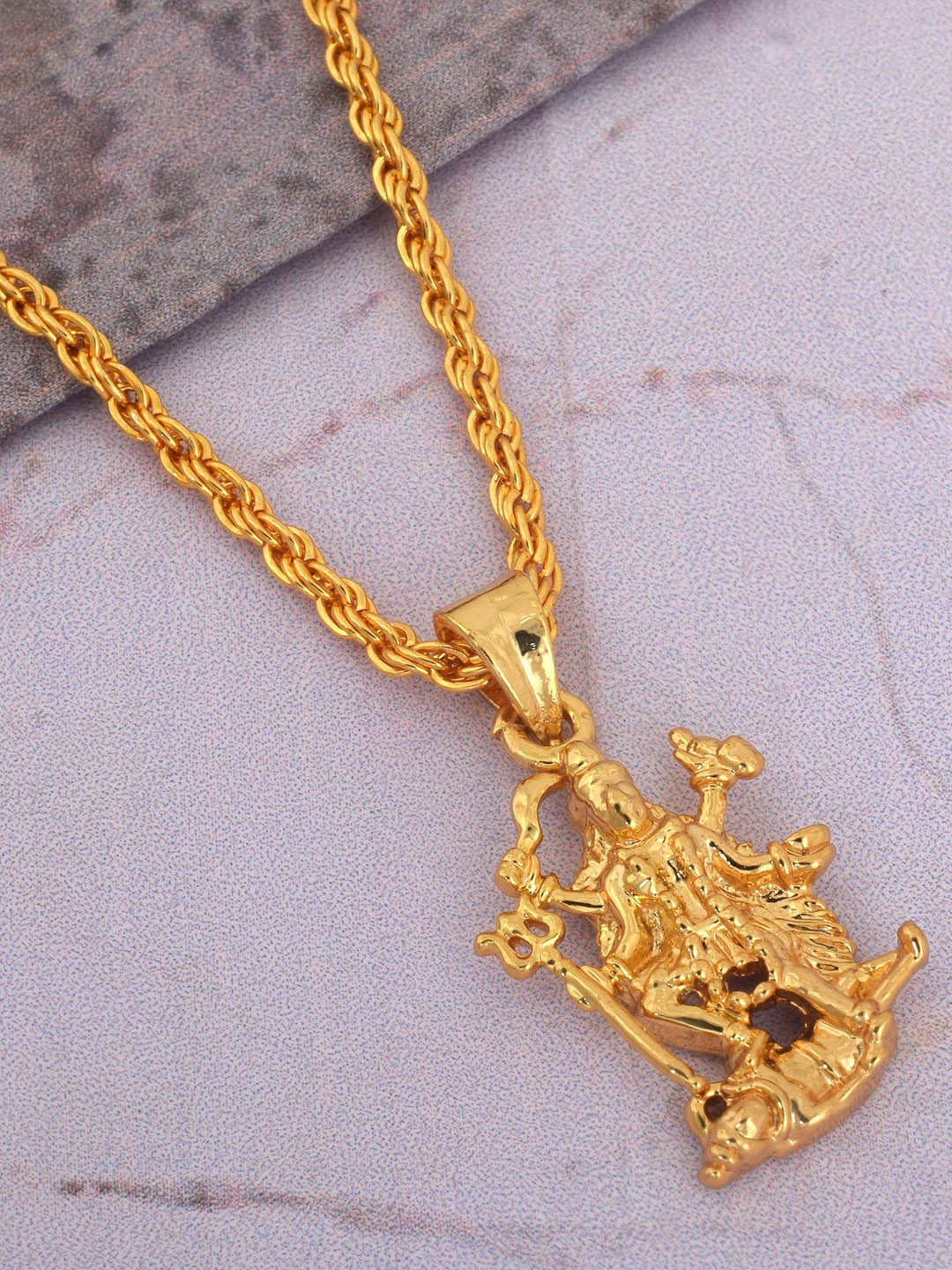 MEMOIR Unisex Gold-Plated Maa Durga Kaali Chandi Contemporary Pendant With Chain