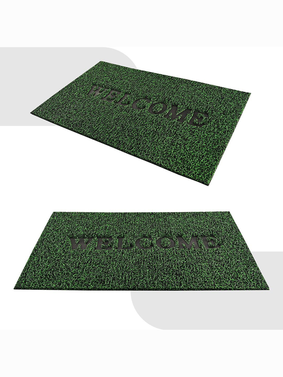 Kuber Industries Grey & Green 6 Pieces Textured Anti- Slip Grass Doormats