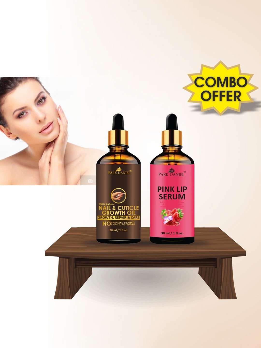 Park Daniel Set of Nail & Cuticle Growth Oil with Pink Lip Serum - 30 ml Each