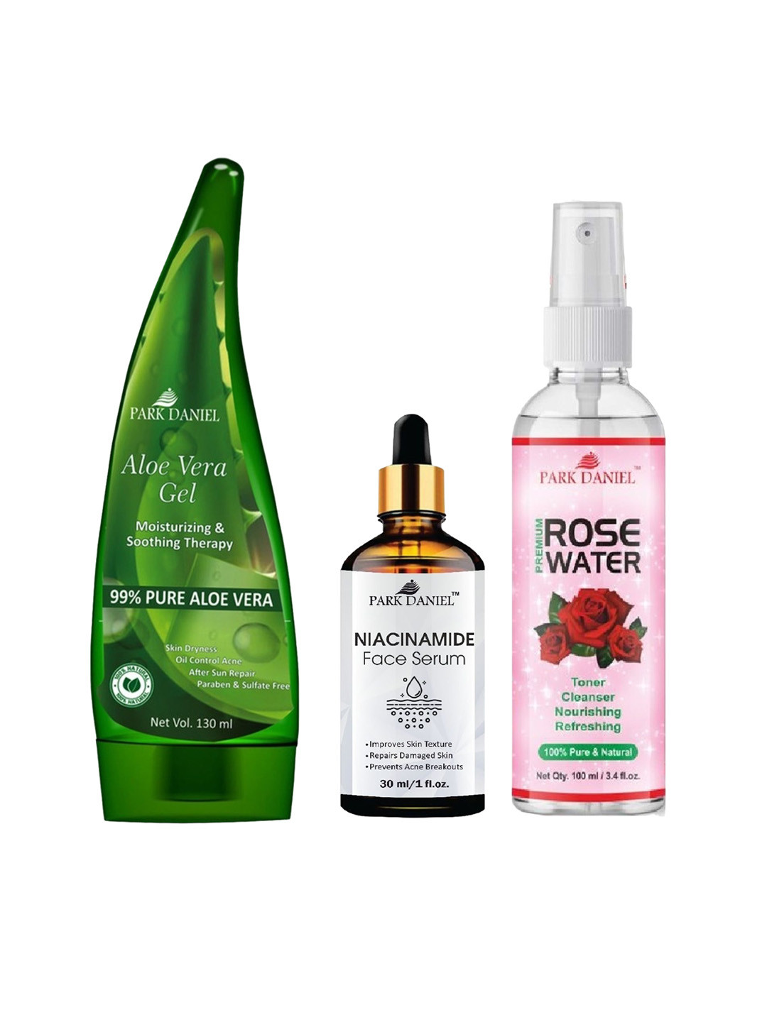 Park Daniel Set Of 3 Aleovera Gel With Niacinamide Serum & Rose Water