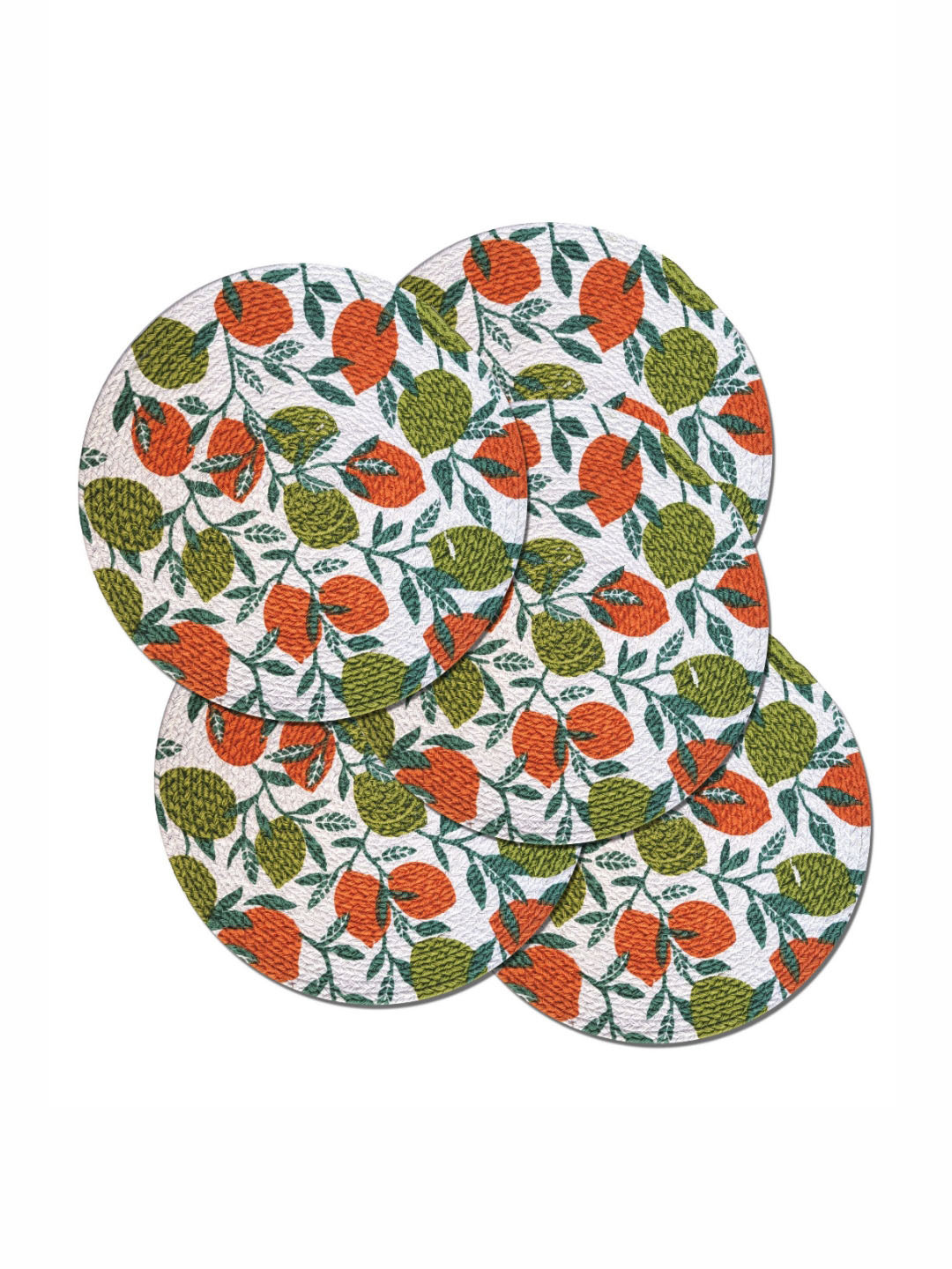 ANA Green & Rust 5 Pieces Floral Printed Round Reversible Cotton Table Placemats