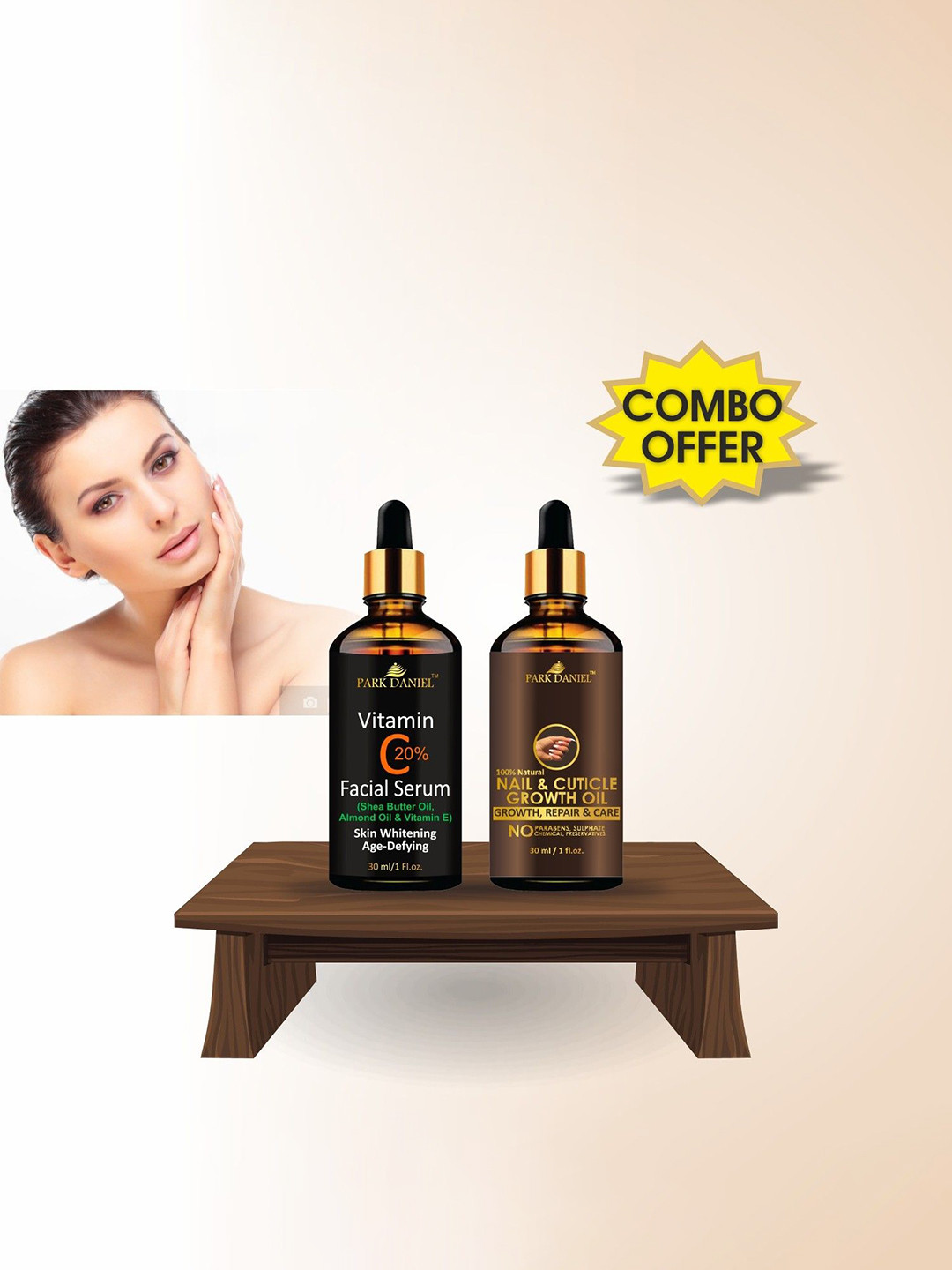 Park Daniel Set of 2 Vitamin C Face Serum, Nail & Cuticle Growth Oil - 30 ml Each