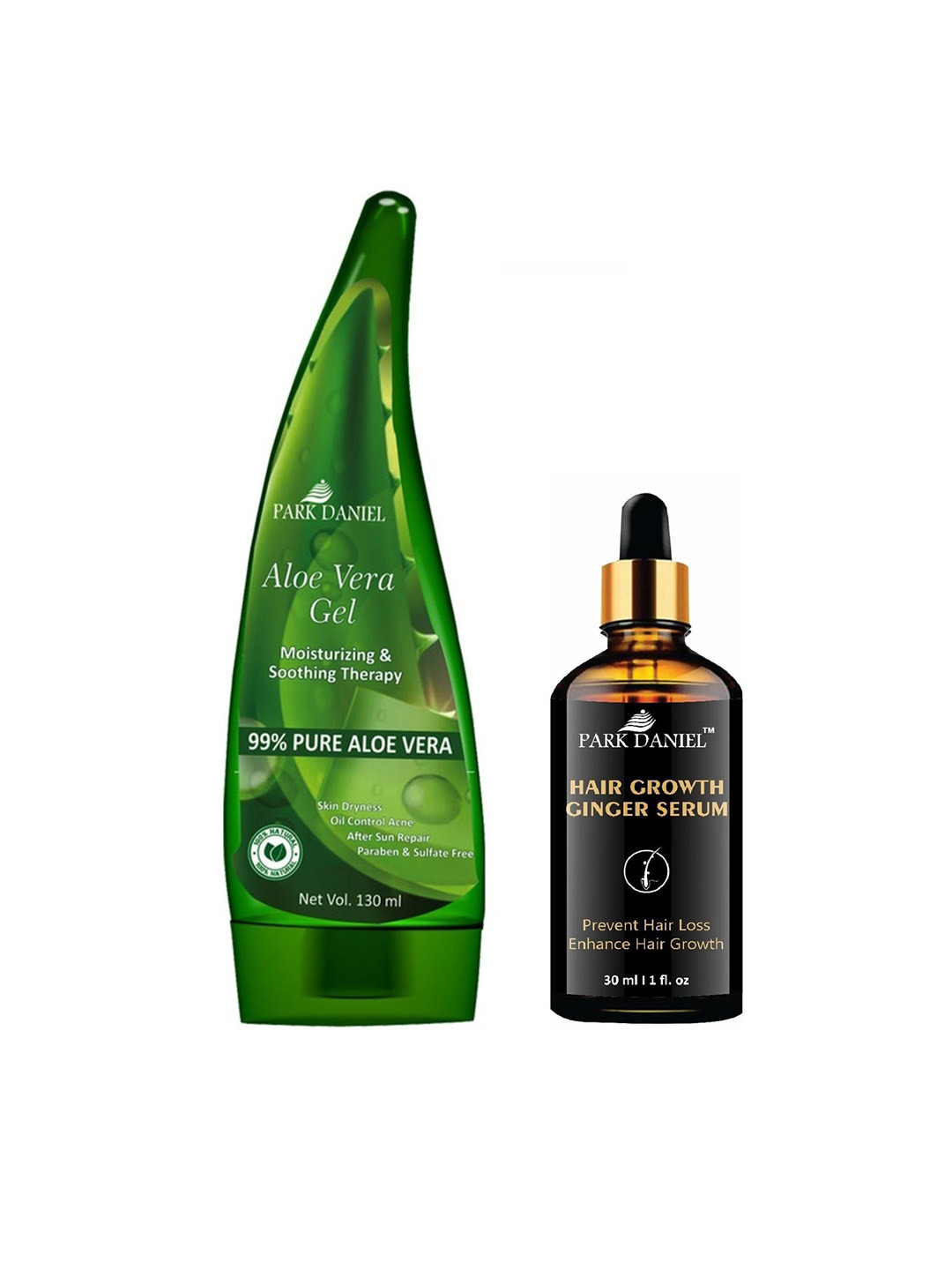Park Daniel Set Of 2 Aloe Vera Gel - 130ml & Hair Growth Ginger Serum - 30ml