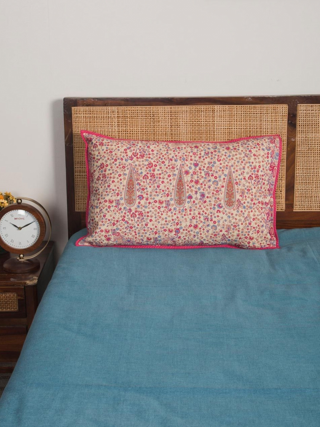 Fabindia Noor Pink & Blue Abstract Pure Cotton Rectangle Pillow Cover