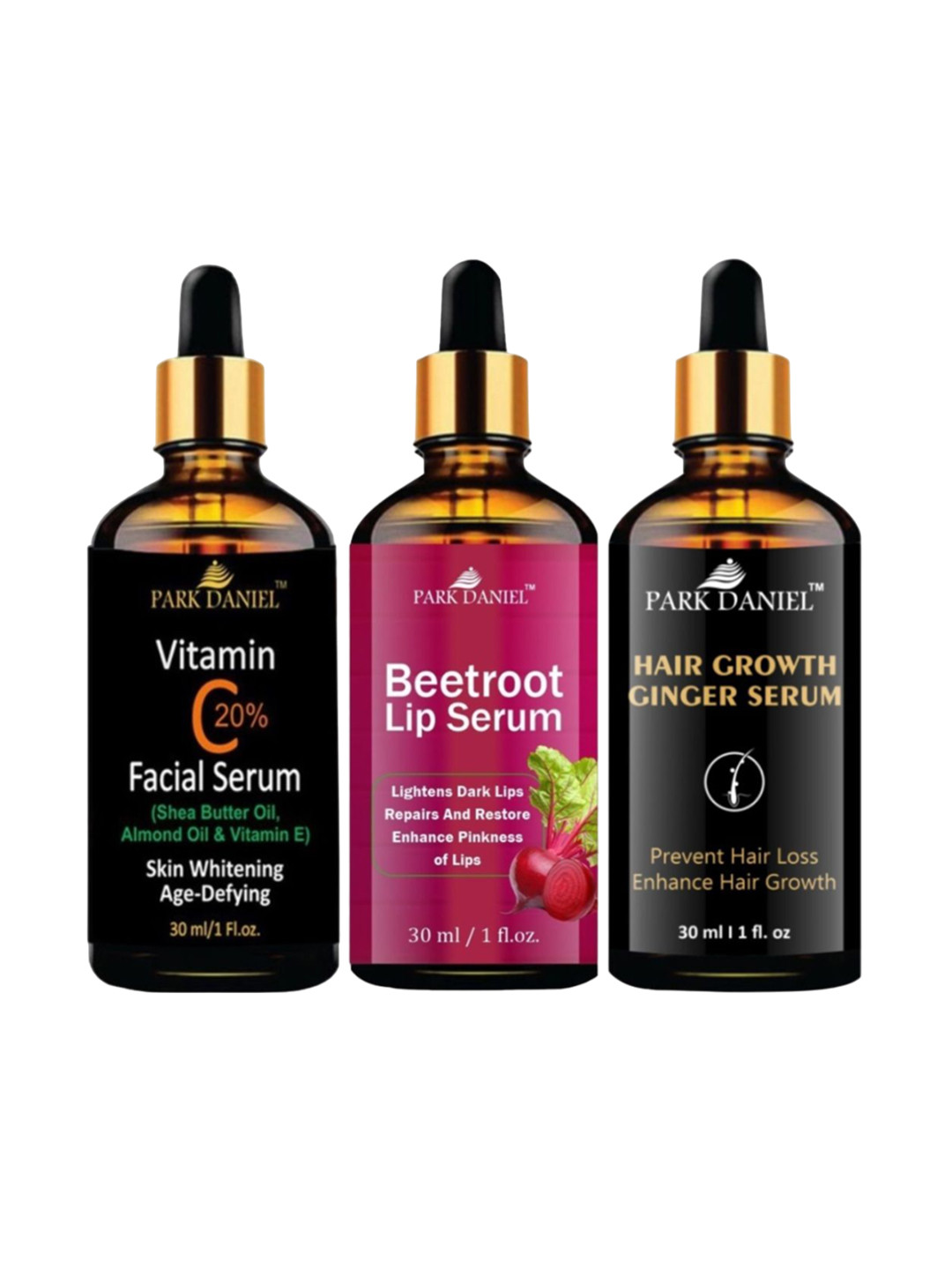 Park Daniel Set of Vitamin C + Beetroot Lip Serum + Hair Growth Ginger Serum