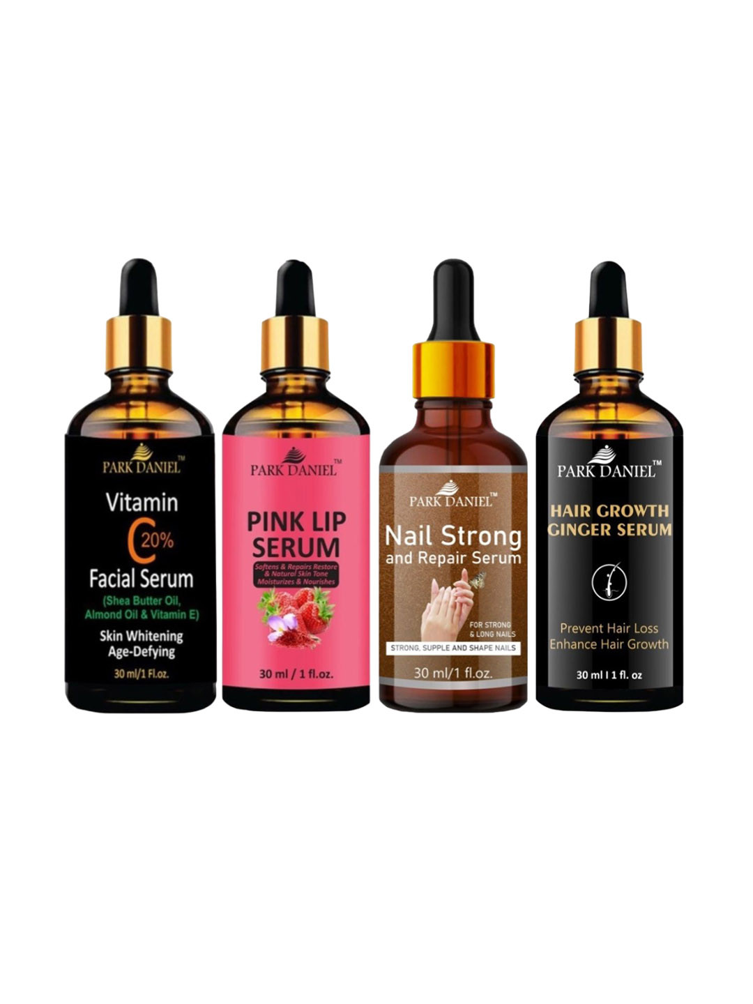 Park Daniel Set Of 4 Facial, Pink Lip, Nail Strong & Hair Growth Serum - 30 ml Each
