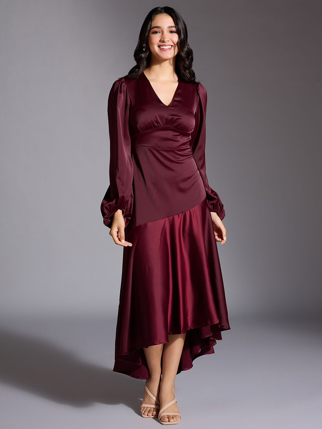 20Dresses Puff Sleeve Satin Midi Dress