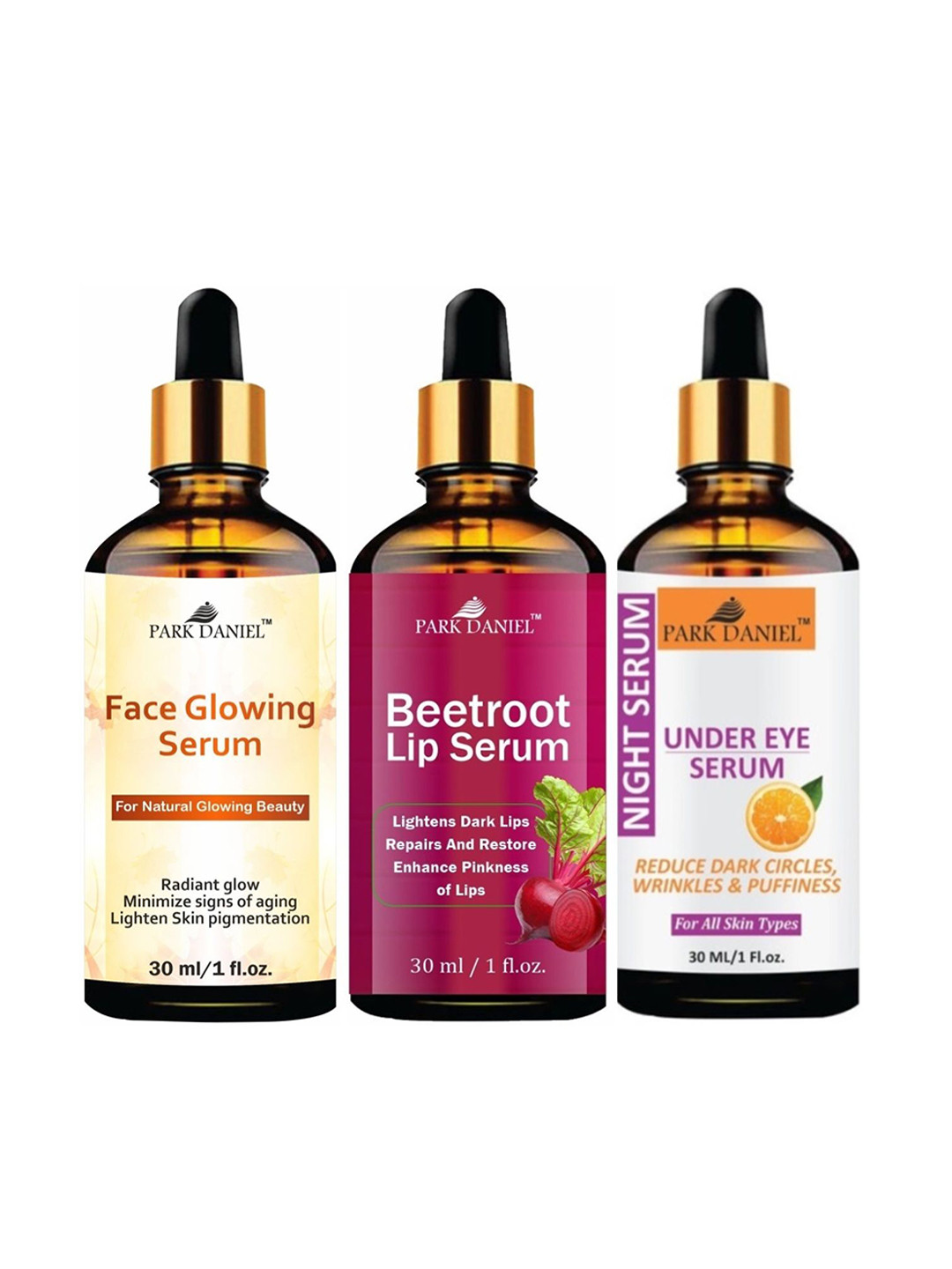Park Daniel Set Of 3 Face Glowing Serum, Beetroot Lip Serum & Undereye Serum