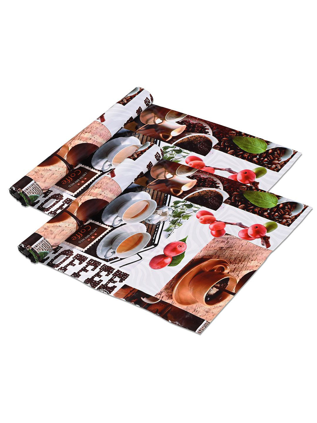 Kuber Industries Beige 2 Pieces Tea Printed Water Resistant Shelf Liner