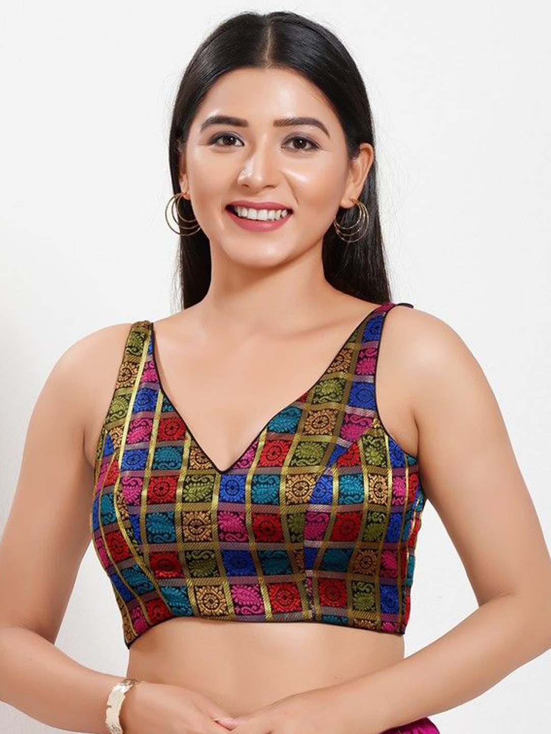 Mmore Woven DesignPadded Saree Blouse