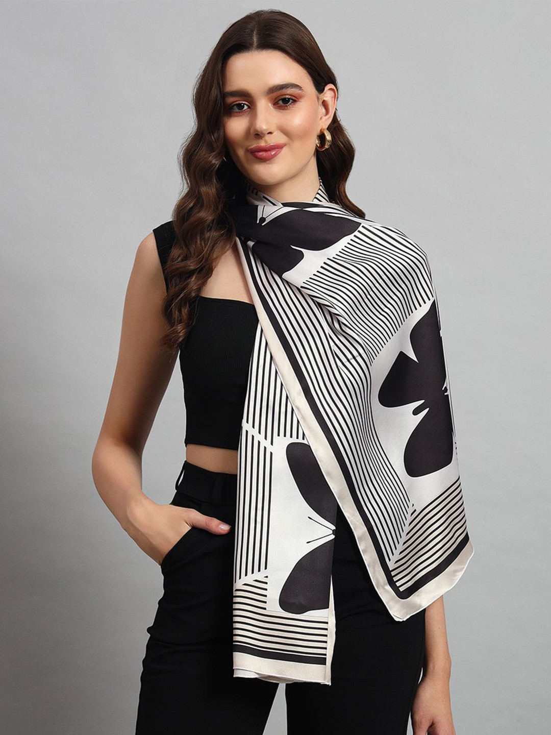Ravaiyaa Women Silk Butterfly Printed Scarf