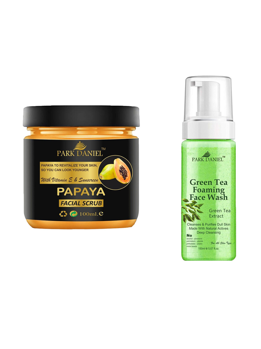 Park Daniel Set Of 2 Papaya Facial Scrub- 100 ml & Green Tea Foaming Face Wash- 150 ml