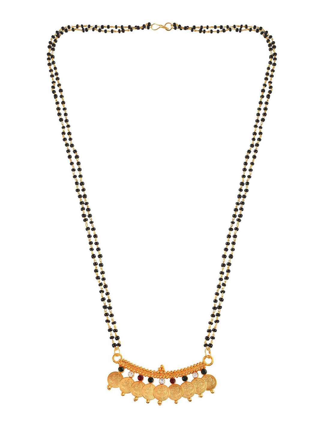 MEMOIR Gold-Plated  9 coin Lakshmi Cubic Zirconia & Beaded Mangalsutra