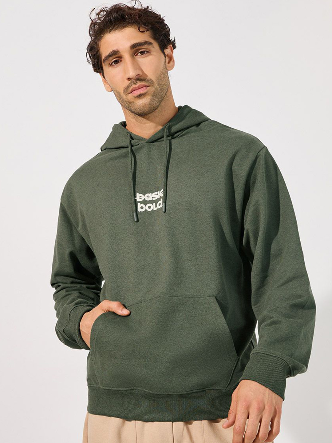 Styli Men Minimal Chest Print Relaxed Fit Hoodie