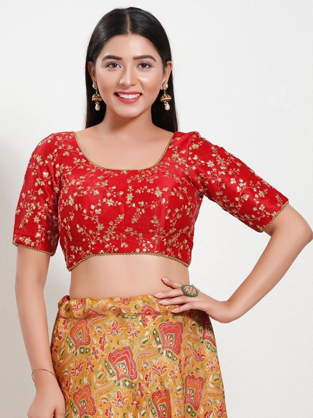 Mmore Women Floral Embroidered Readymade Saree Blouse