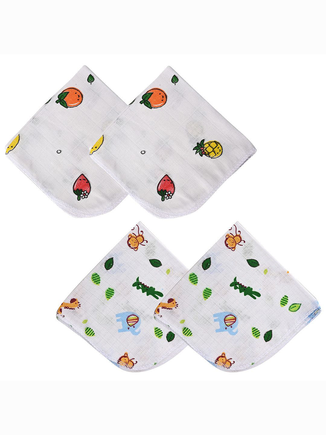 Kuber Industries White & Green 4 Pieces Printed Soft Cotton Swaddling Towel Set