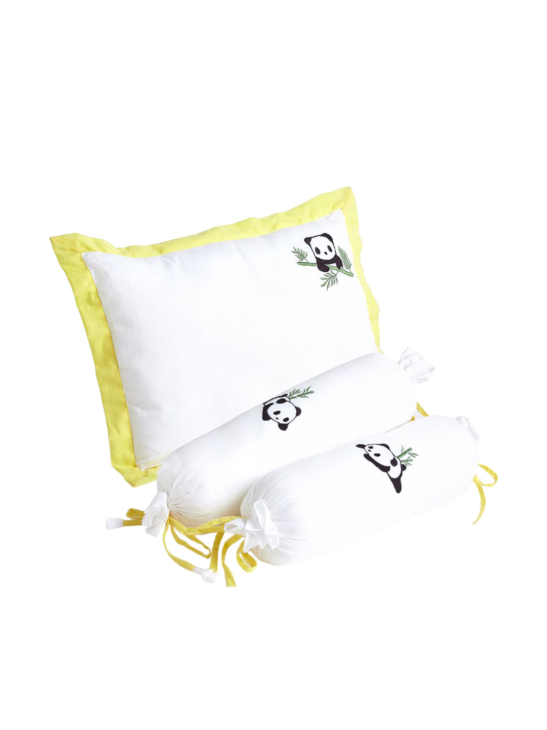 The White Cradle Set Of 3 White & Yellow Printed Organic Cotton Sleep Pillows