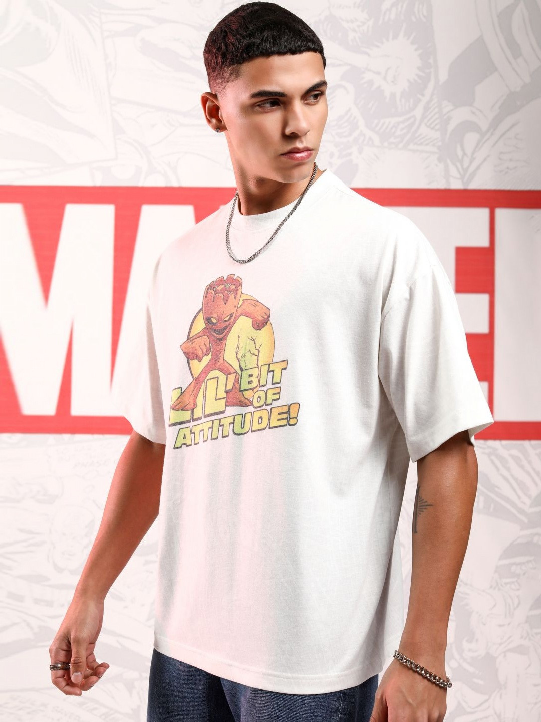 HIGHLANDER Marvel Men Guardians of Galaxy Short Sleeve Oversized Drop Shoulder Tshirt