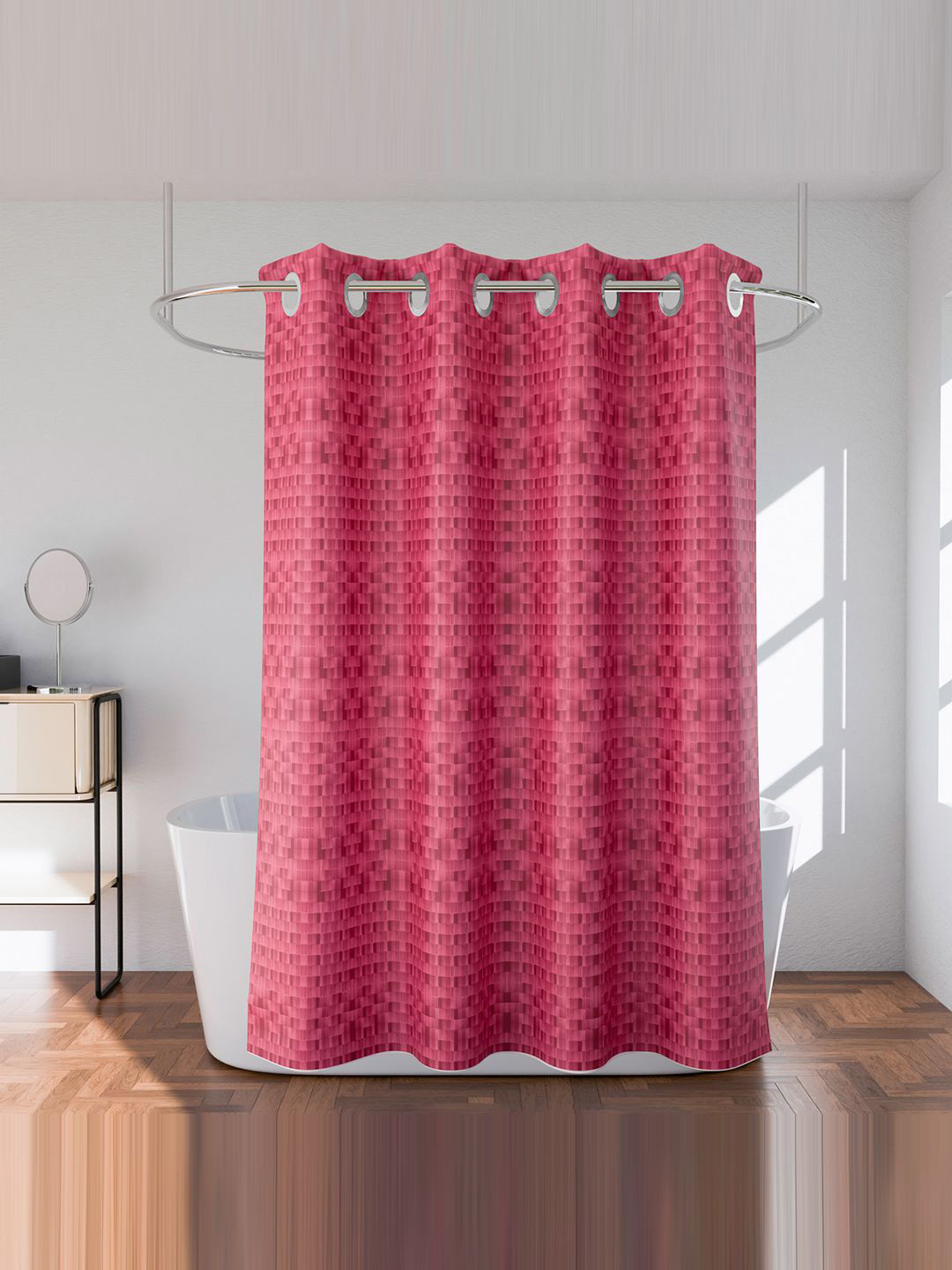 Kuber Industries Pink Checked Shower Curtain