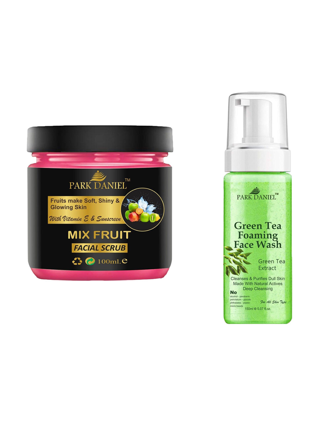 Park Daniel Set Of 2 Green Tea Foaming Face Wash - 150 ml With Mix Fruit Scrub - 100 ml