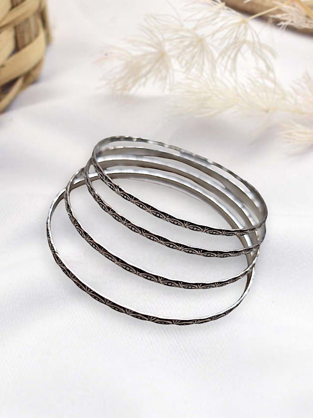 XAGO Le Athulya Set Of 4 Silver Plated Oxidized Bangles