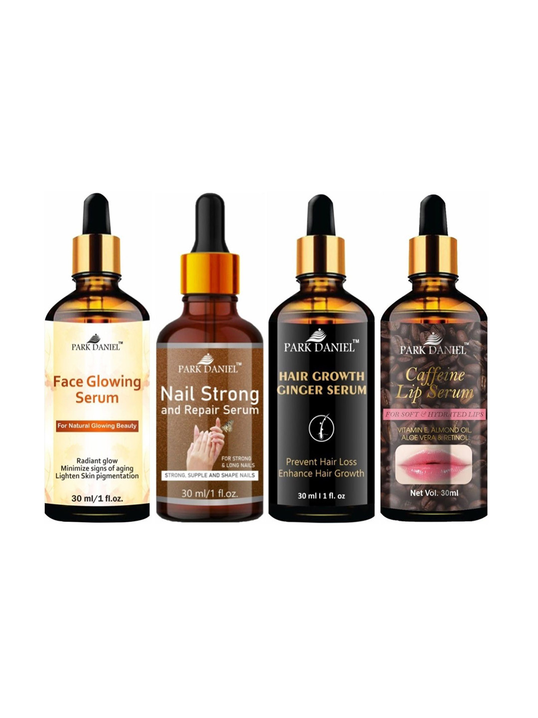 Park Daniel Set Of 4 Face Glowing Serum With Nail Serum & Lip Serum & Hair Serum