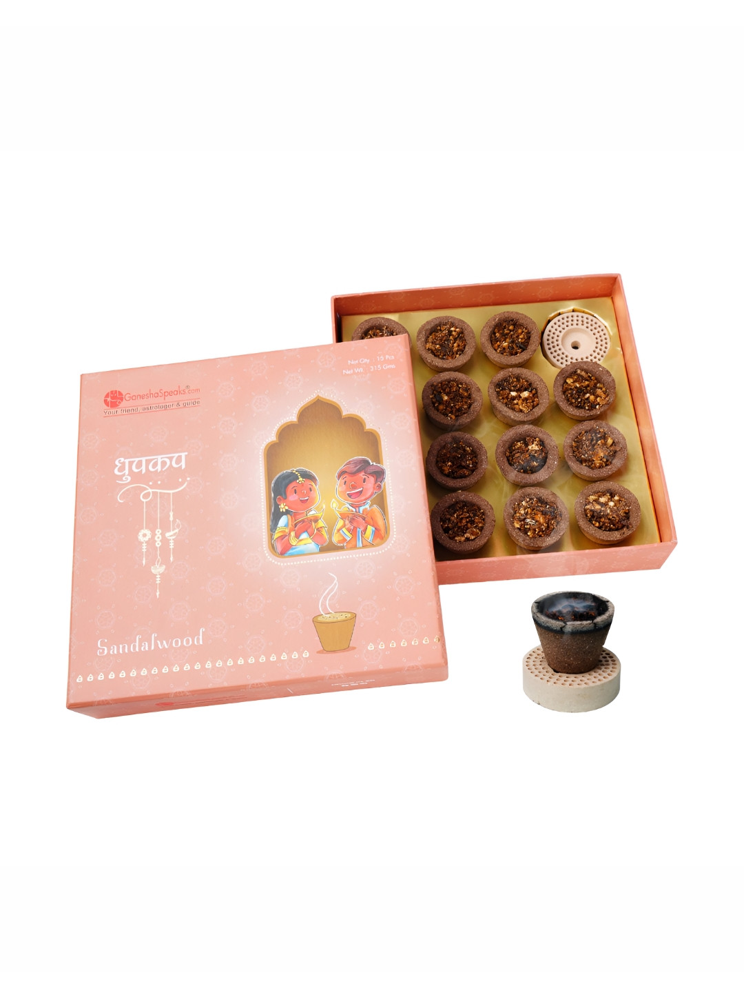 GaneshaSpeaks Brown 32 Pieces Wood Powder Sandalwood Dhoop Cups