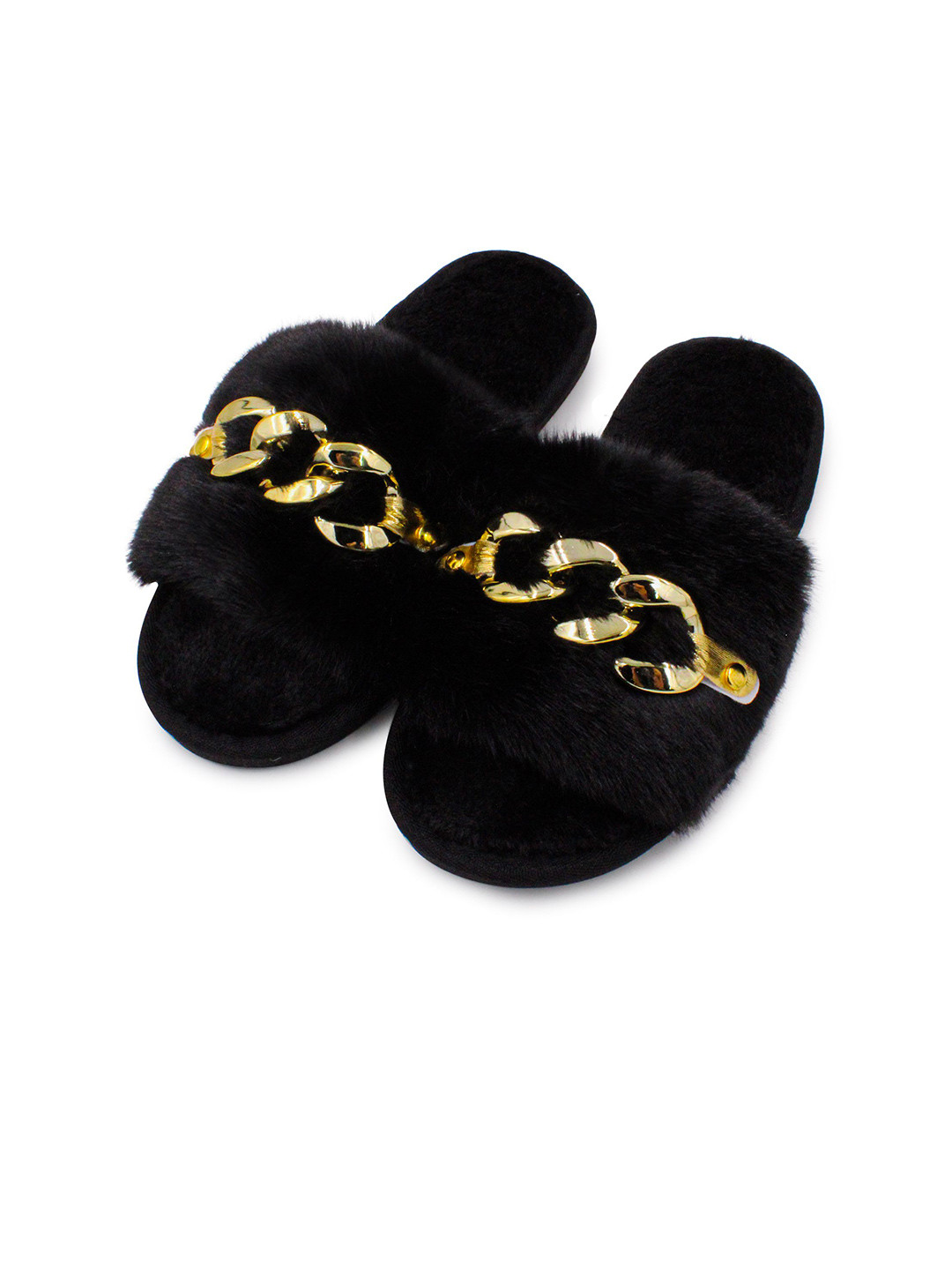 JENNA Women Black Fur Winter Room Slippers