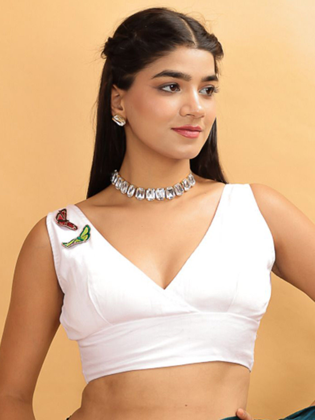 THE SAFFRON SAGA Embroidered Pure Cotton Padded Saree Blouse