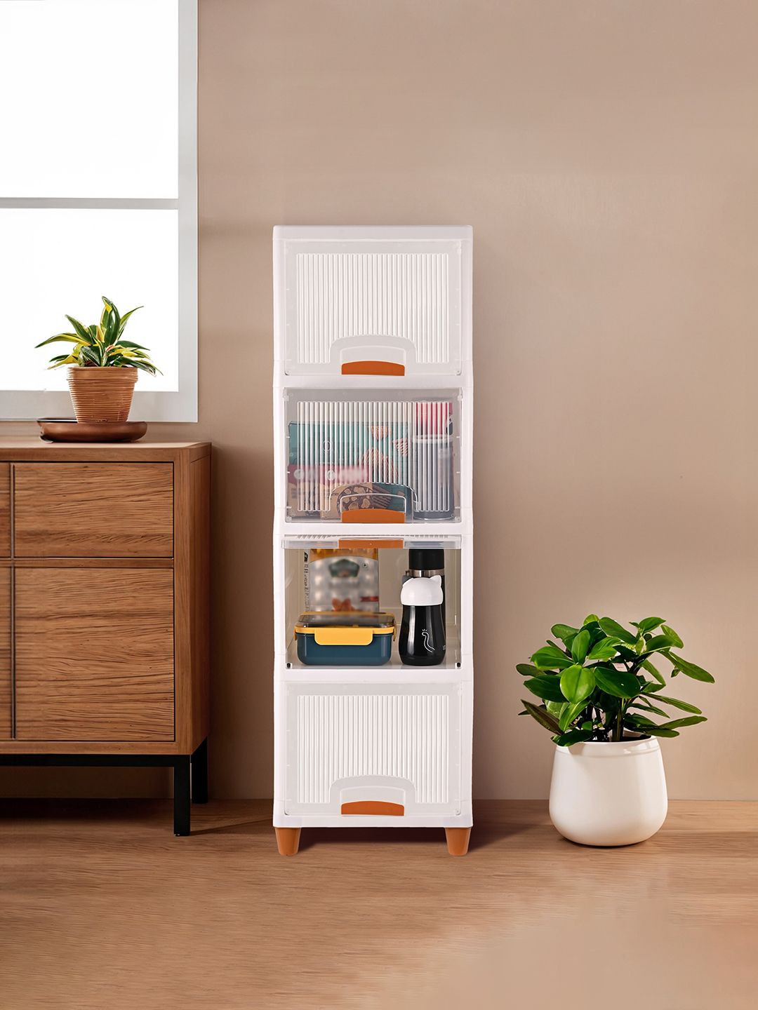 Kuber Industries Transparent 4 Units Striped Reusable Drawer Organisers