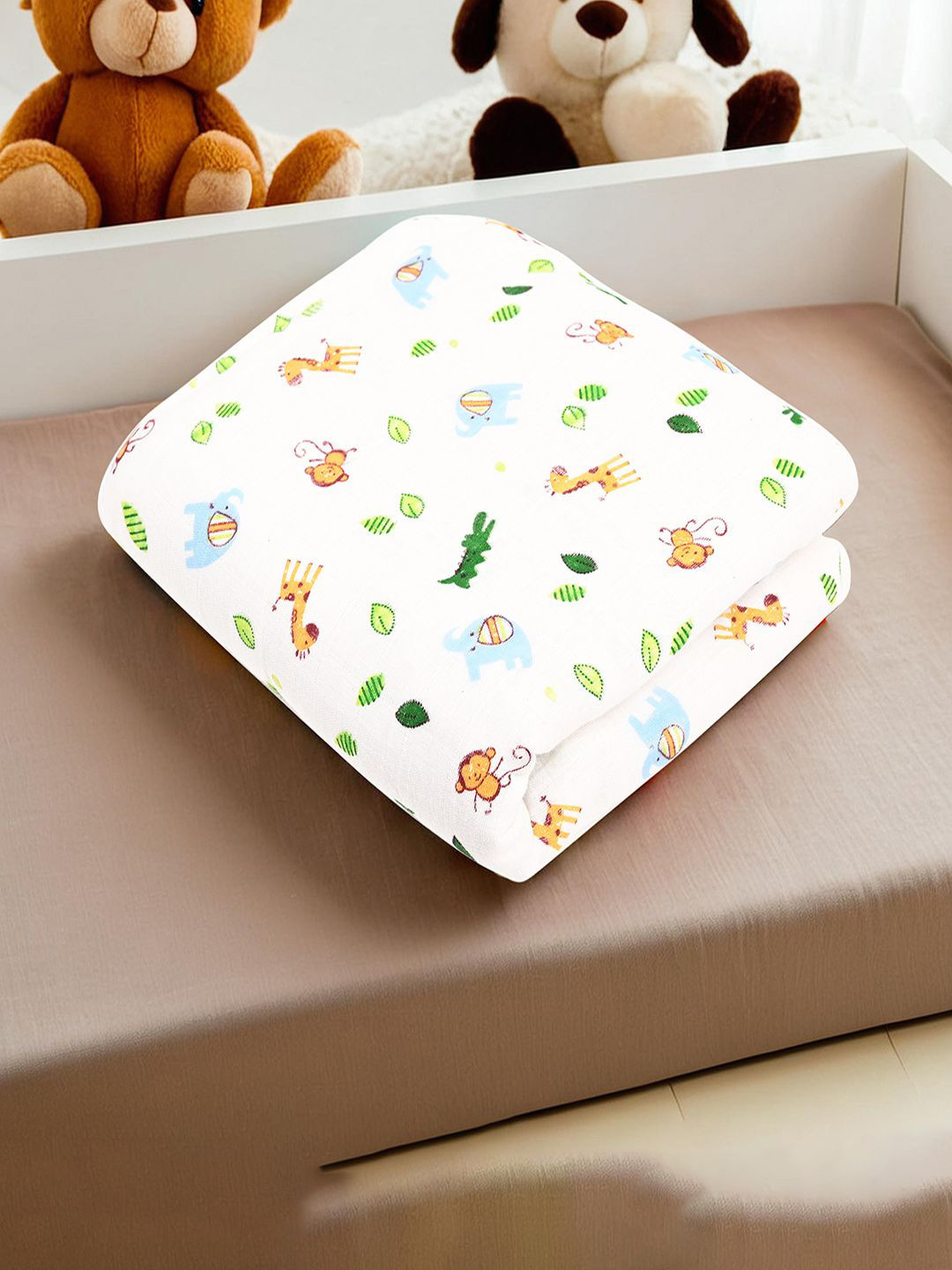 Kuber Industries White & Green Floral Printed Summer Cotton 210 GSM Single Bed Blanket