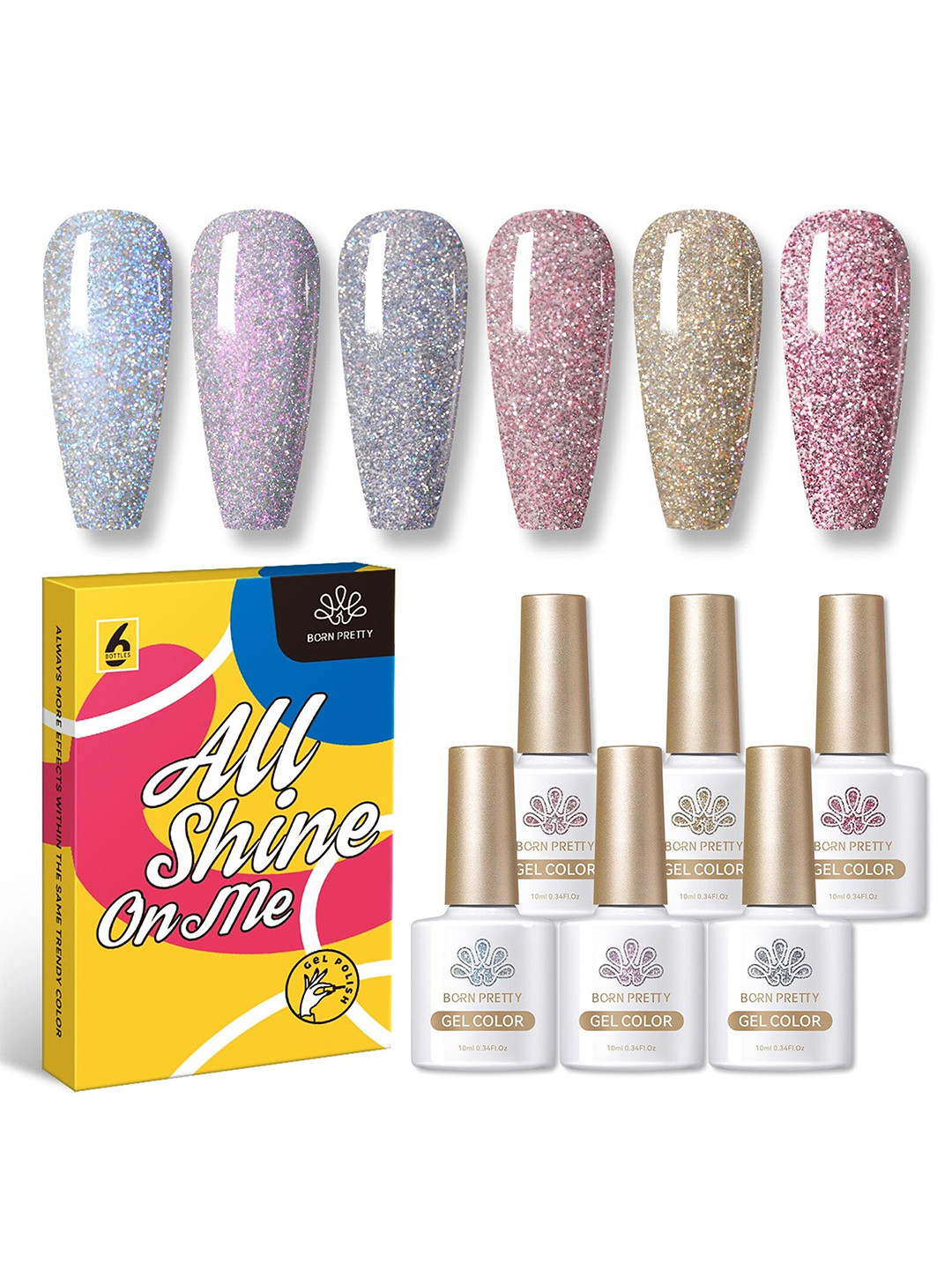BORN PRETTY Set Of 6 All Shine On Me Gel Nail Polish - 10 ml Each- FBS01-FBS06-FBS01-FBS06