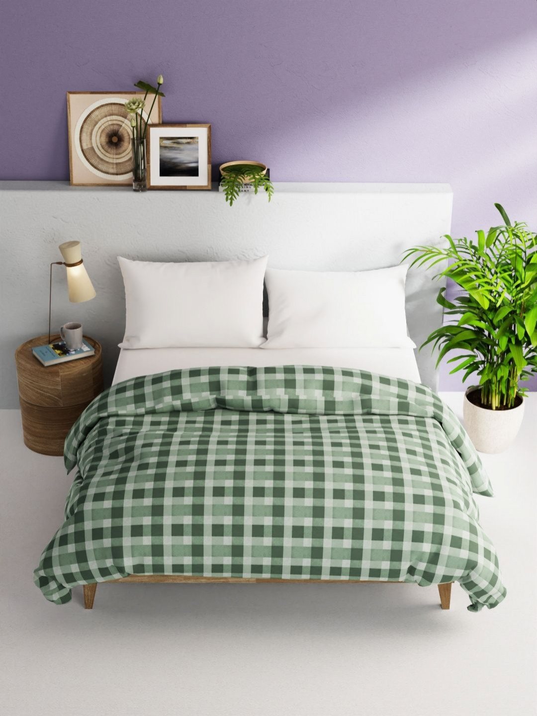 BIANCA Victoria Green Checked AC Room Pure Cotton 150 GSM Double Bed Comforter