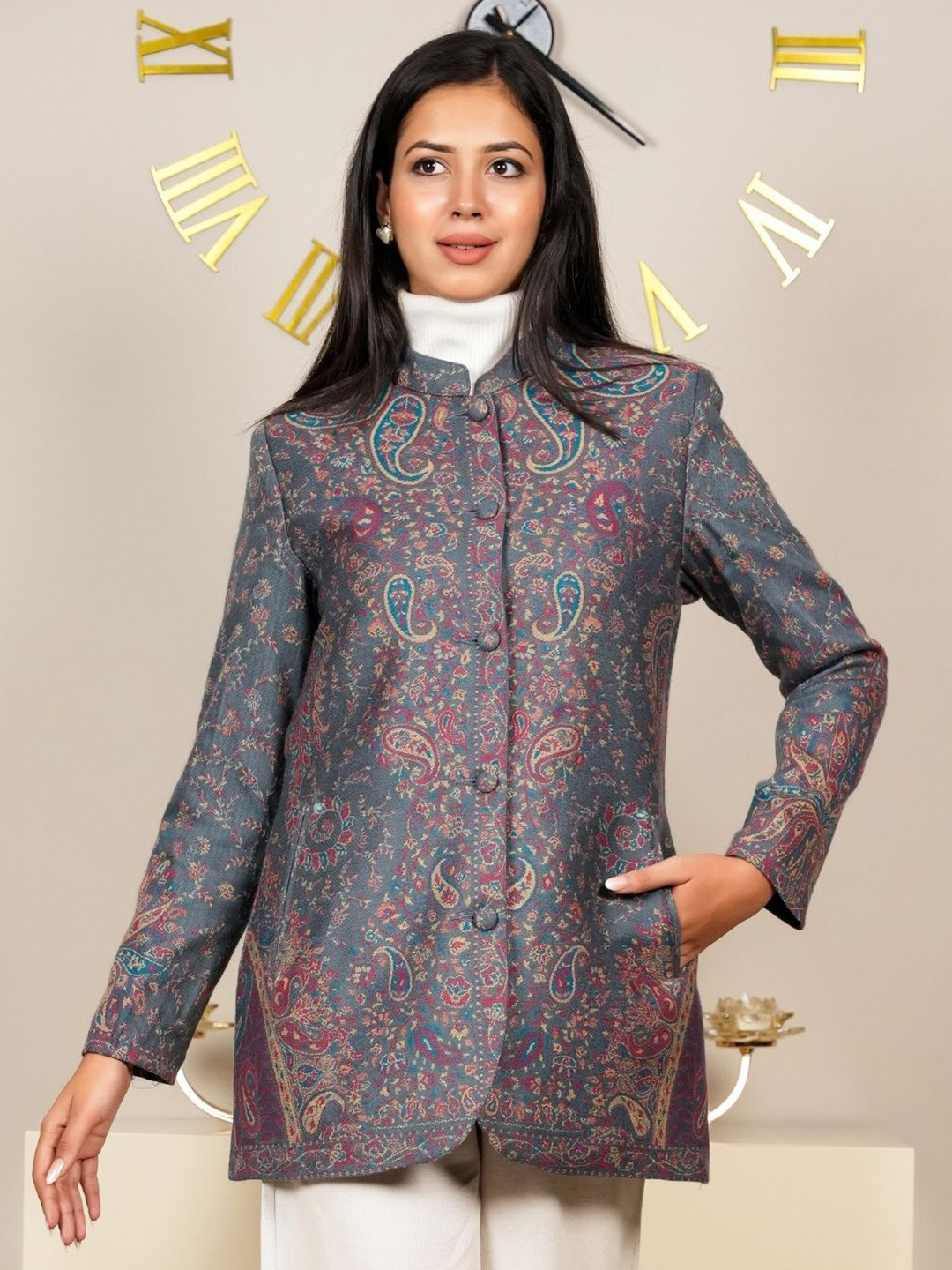 HOUSE OF KIRNA'S WITH LOGO OF HOK Women Paisley Woven Design Jacquard Kurti